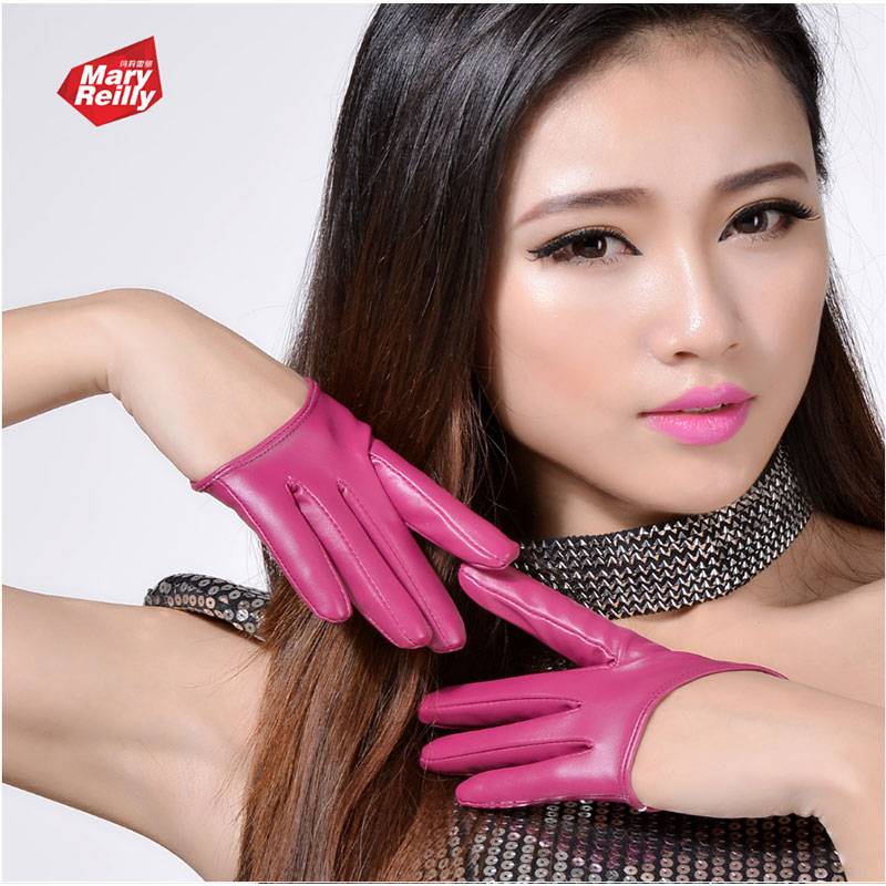 Marylei DS nightclub bar female half -palm gloves dance performance leather glove Korean spring and summer models