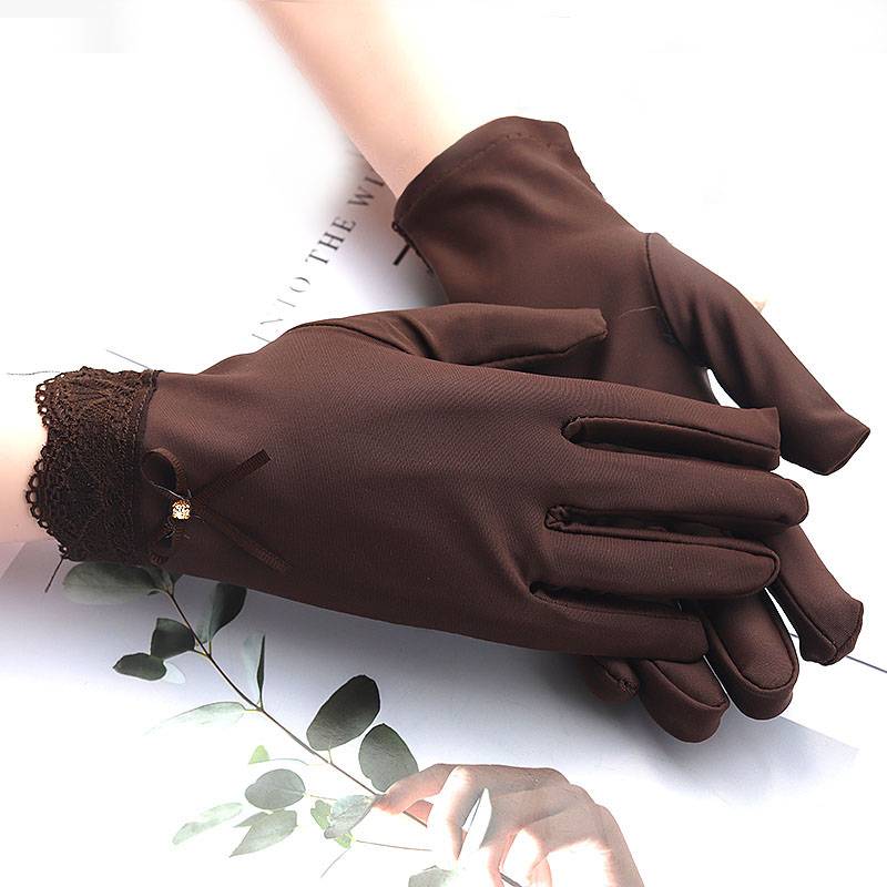 Summer thin gloves ladies sunscreen UV lace lace ribbon drill driving ammonia elastic outdoor female