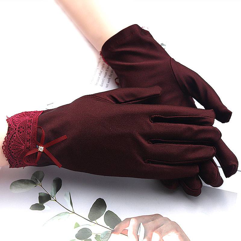 Summer thin gloves ladies sunscreen UV lace lace ribbon drill driving ammonia elastic outdoor female
