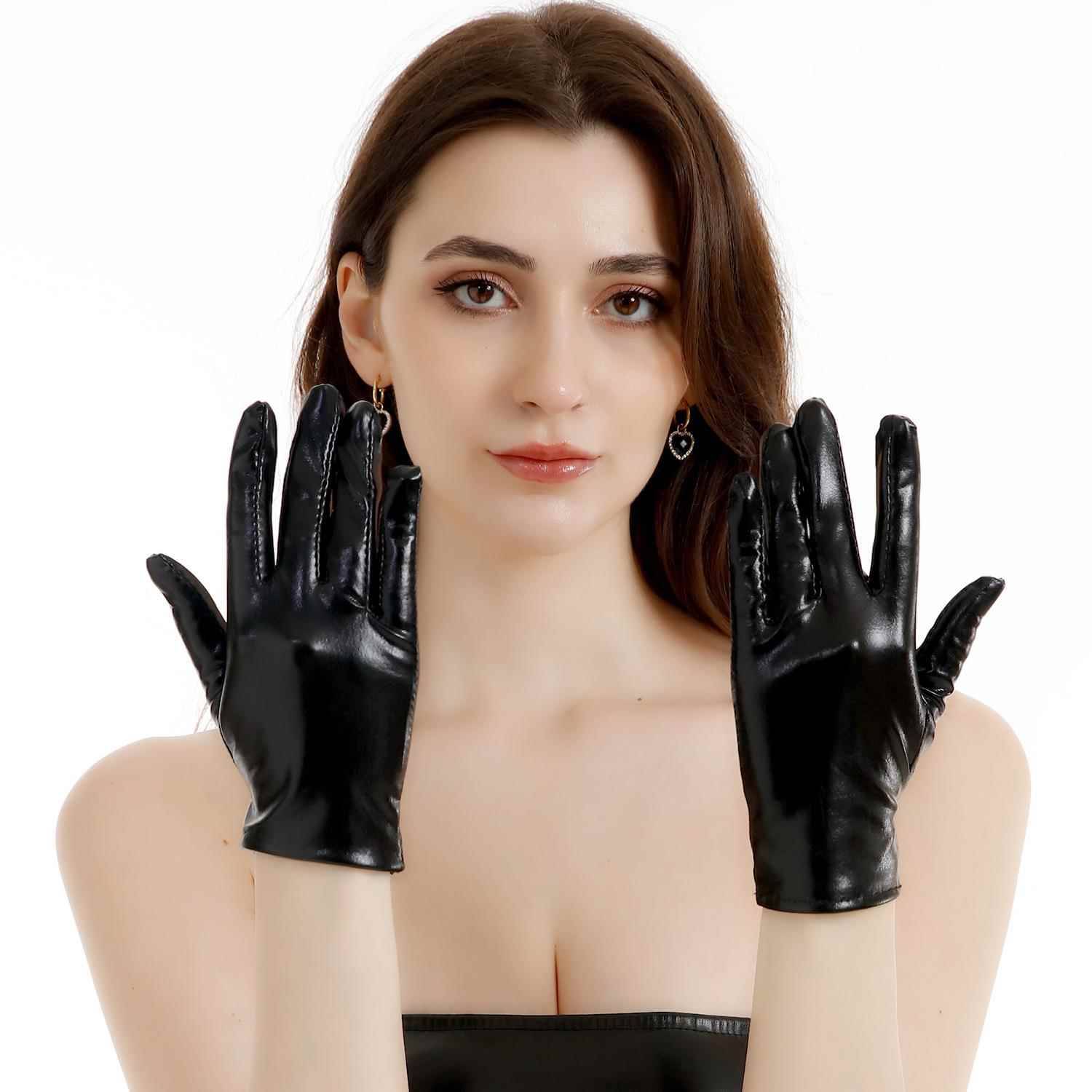 Short patent leather glove paint Punk performance gloves Diablo Haraku style dance glove cosplay silver gloves