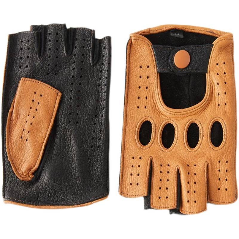 The new retro Harley motorcycle leather deer glove gloves half -finger semi -finger motorcycle driving men's fitness youth