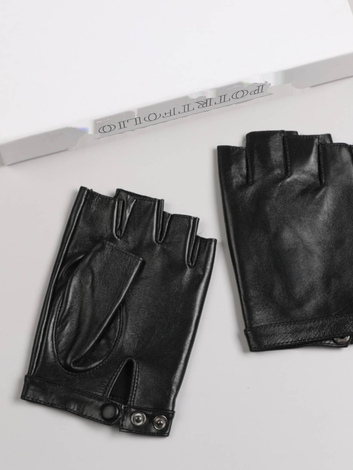 Leather semi -finger gloves high -speed neat skin, non -slip, wear -resistant, warm -resistant riding driving takeaway courier fitness men and women dew fingers