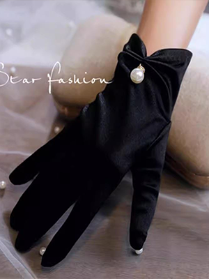 Jewelry glove women's etiquette photo high -end gold diamond black and white work elastic special driving sunscreen thin