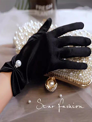 Jewelry glove women's etiquette photo high -end gold diamond black and white work elastic special driving sunscreen thin
