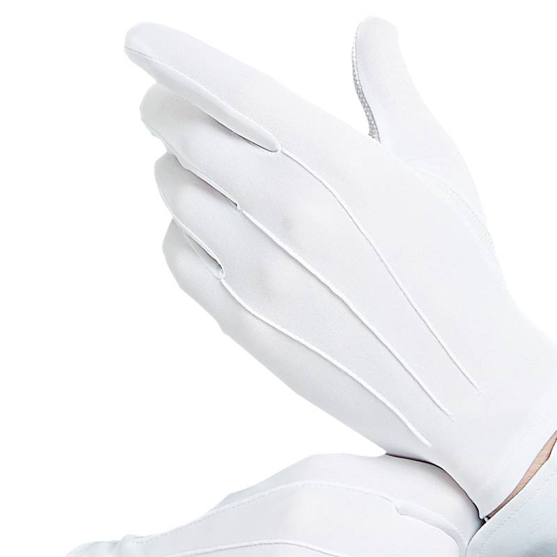 Black-and-white gel-proof taxi driver with ceremonial protocol gloves