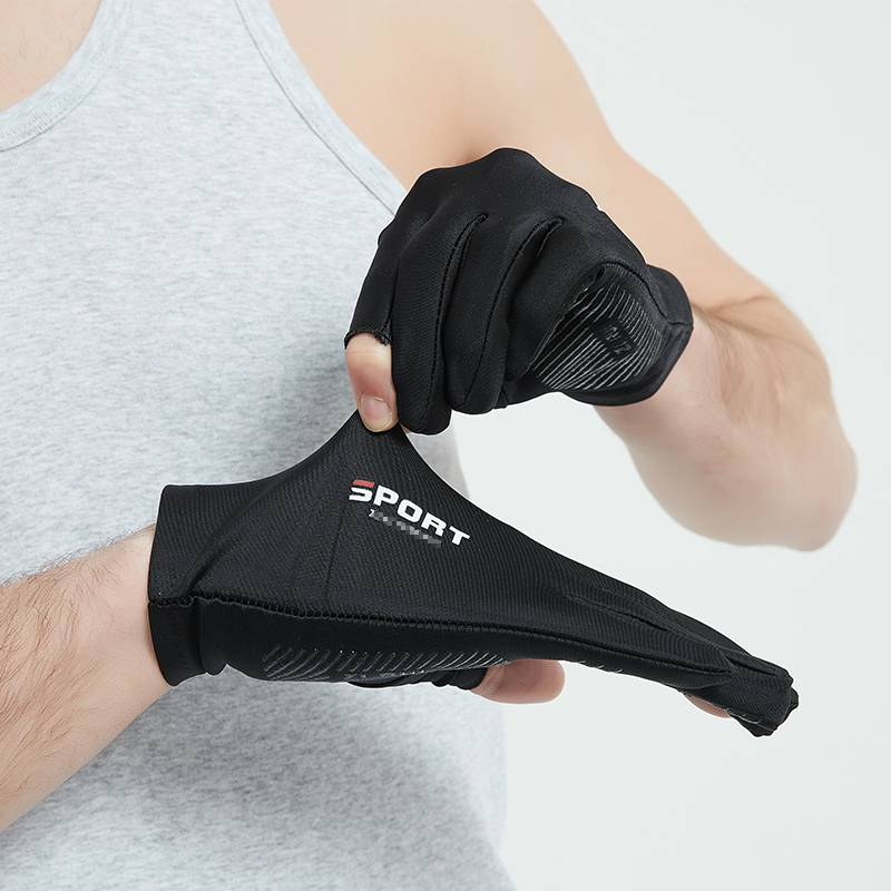 Summer sunscreen gloves men's thin anti -slip silk driving ride on Diaoyu Luya takeaway exposed two -finger