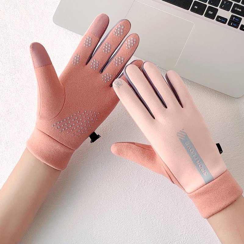 Gloves Women's autumn and winter warmth, thickened velvet couple waterproof riding windproof cold driving anti -slip touch screen glove men