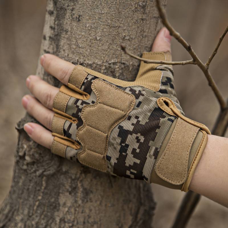 Semi -finger glove men's sports outdoor tactical ride -climbing non -slip, wear -resistant fishing single double bars to prevent cocoon camouflage camouflage camouflage