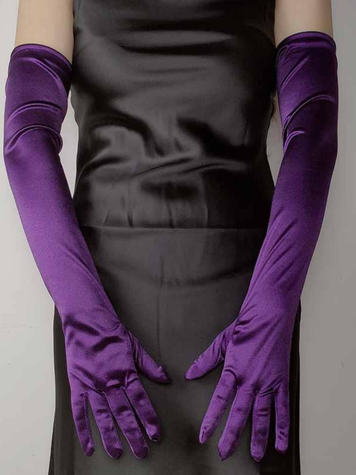 55cm extended satin elastic color diced glove retro dress wedding photo special gloves jewelry women's gloves