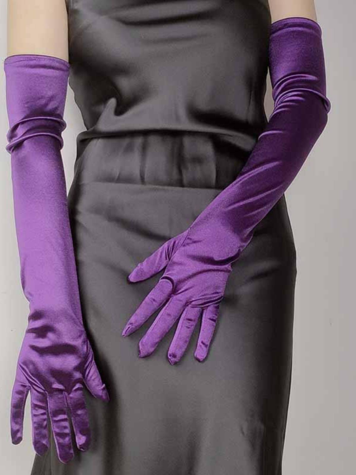 55cm extended satin elastic color diced glove retro dress wedding photo special gloves jewelry women's gloves