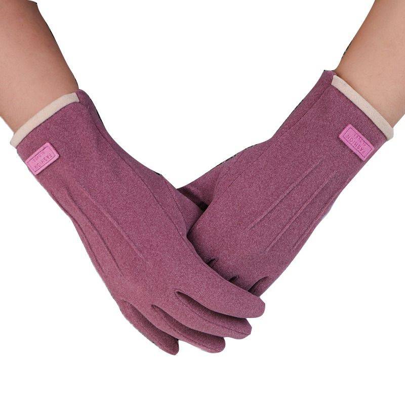 Add velvet gloves to warm autumn and winter women's touch screen riding drive outdoor cold prevention