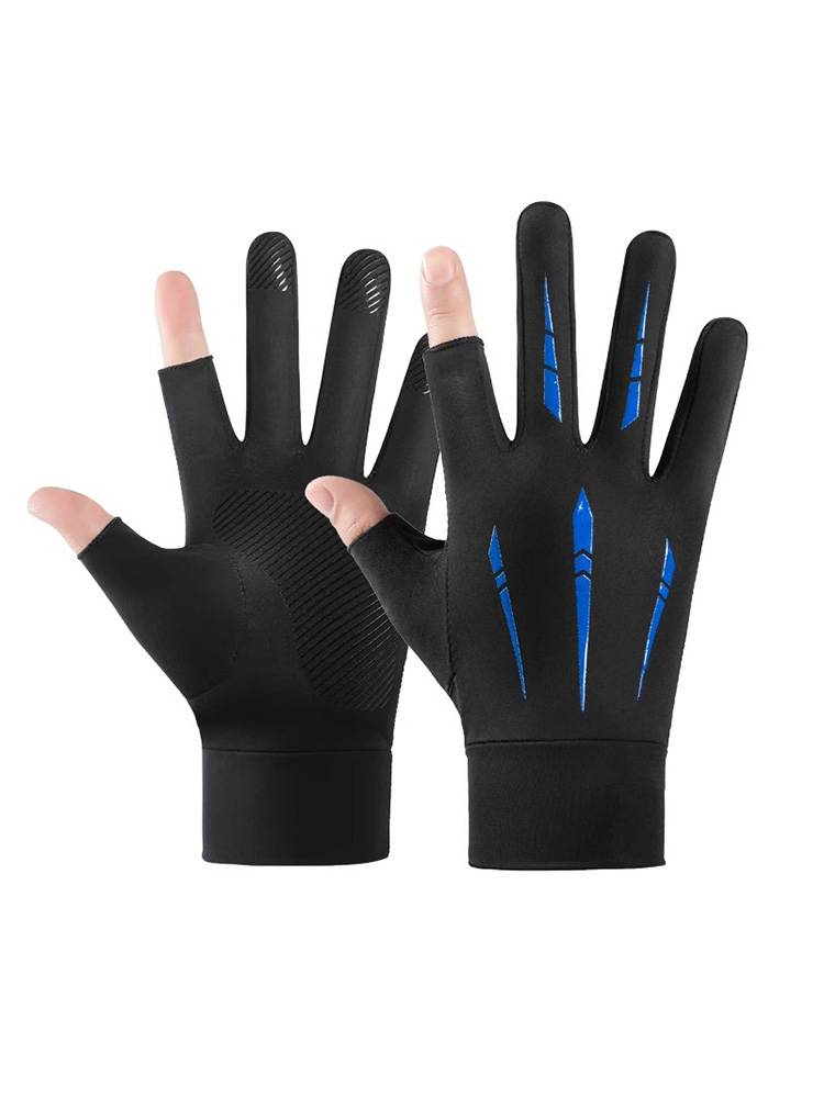 Ice silk sunscreen glove men's summer outdoor driving sports fishing thin non -skid riding exposed two fingers