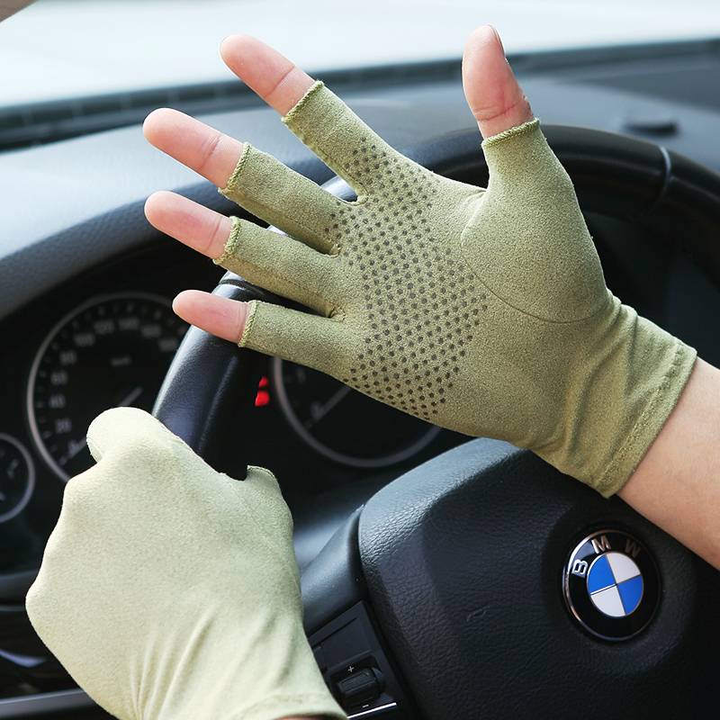 Warmen men and women universal imitation suede non -slip sweat -sucking text gloves driving sunscreen driver gloves half finger