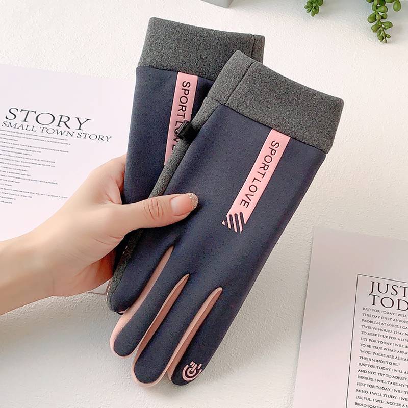 Gloves Women's autumn and winter warmth, thickened velvet couple waterproof riding windproof cold driving anti -slip touch screen glove men