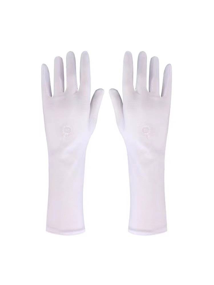 Summer thin sunscreen gloves, ladies driving outdoor driving anti -ultraviolet air permeability and extended black white work