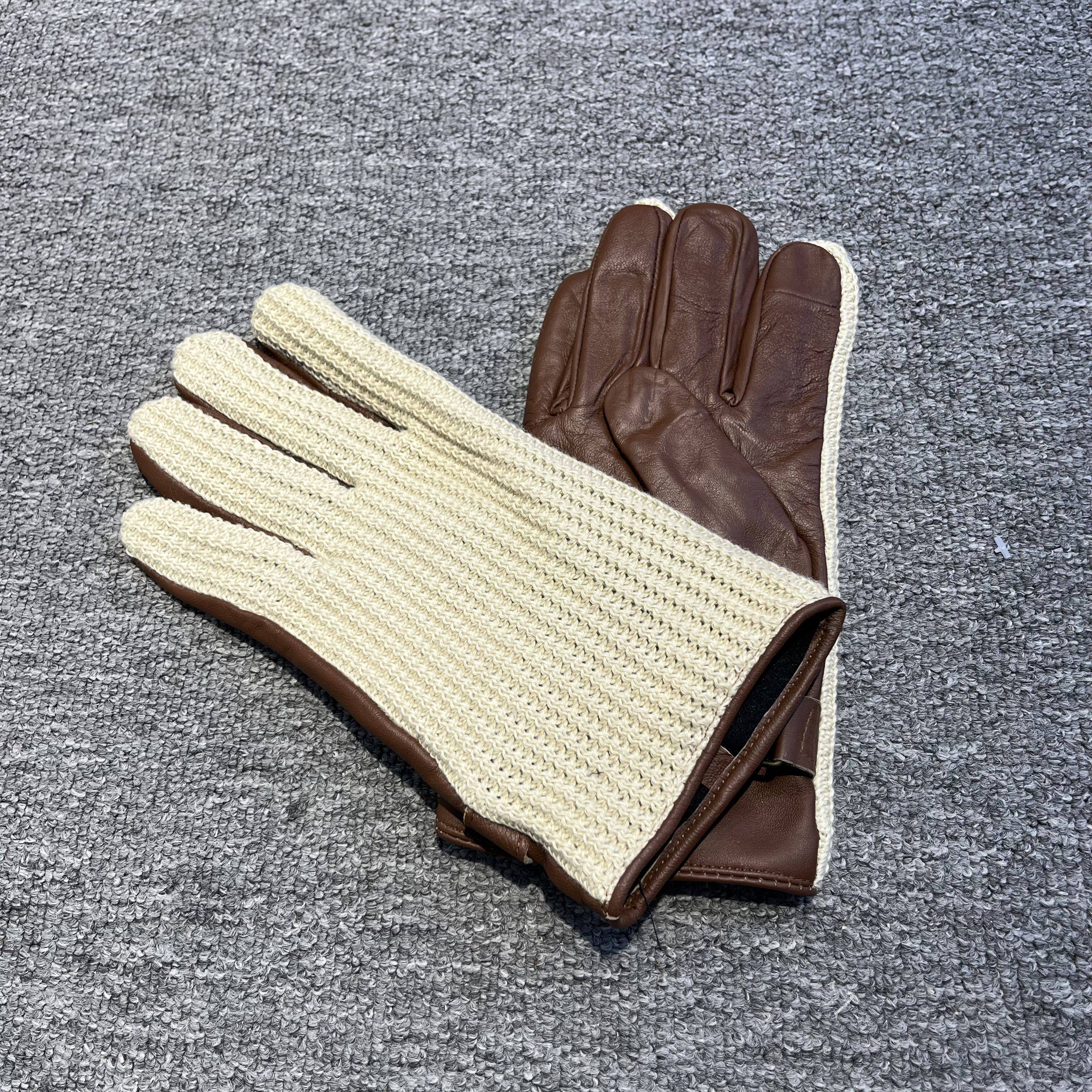 Leather glove women's head layer cotton leather knitting stitching fashion loose bound outdoor finger gloves original single model