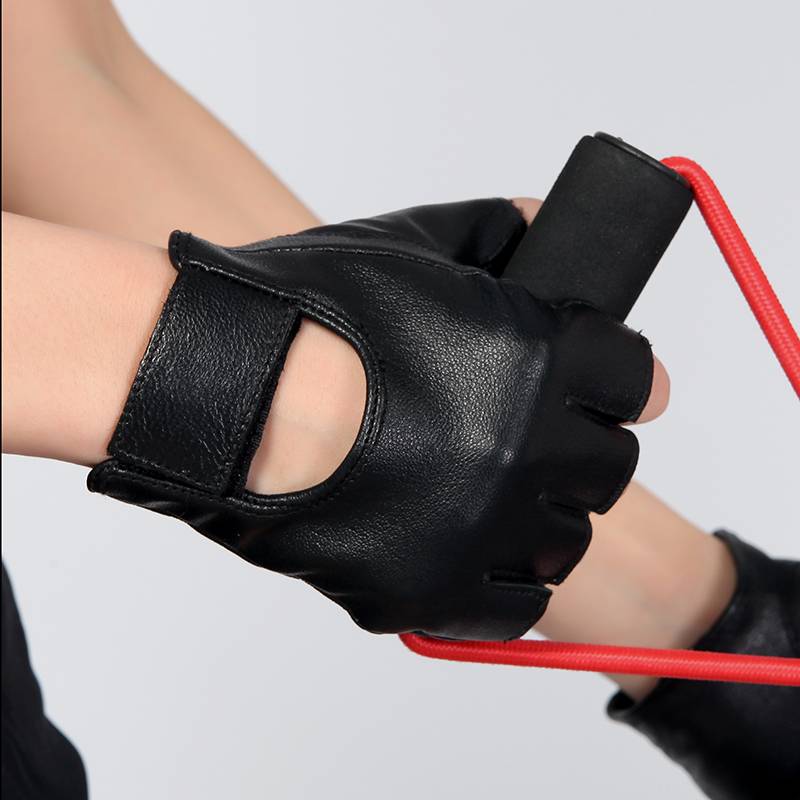 Leather semi -finger ride gloves fitness men's Boxia autumn dumbbell dumbbell fishing finger plus velvet goatskin brand ladies