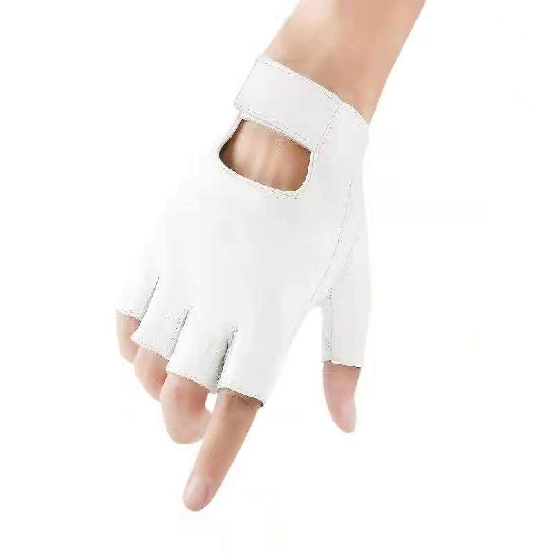 Leather semi -finger ride gloves fitness men's Boxia autumn dumbbell dumbbell fishing finger plus velvet goatskin brand ladies