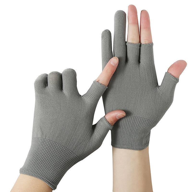 Gloves thin summer men's driving gloves, fishing, fishing anti -slip, summer breathable reveals two -finger sunscreen glove women