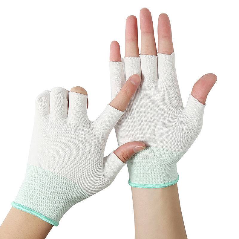 Gloves thin summer men's driving gloves, fishing, fishing anti -slip, summer breathable reveals two -finger sunscreen glove women