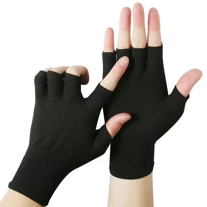 Gloves thin summer men's driving gloves, fishing, fishing anti -slip, summer breathable reveals two -finger sunscreen glove women
