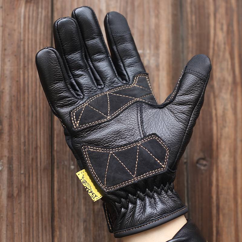 Retro motorcycle riding glove men and women four seasons cowhide leather anti -falling knights black brown equipment windproof windproof