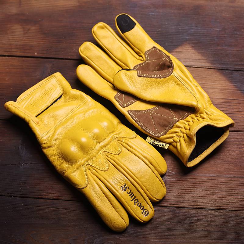 Retro motorcycle riding glove men and women four seasons cowhide leather anti -falling knights black brown equipment windproof windproof