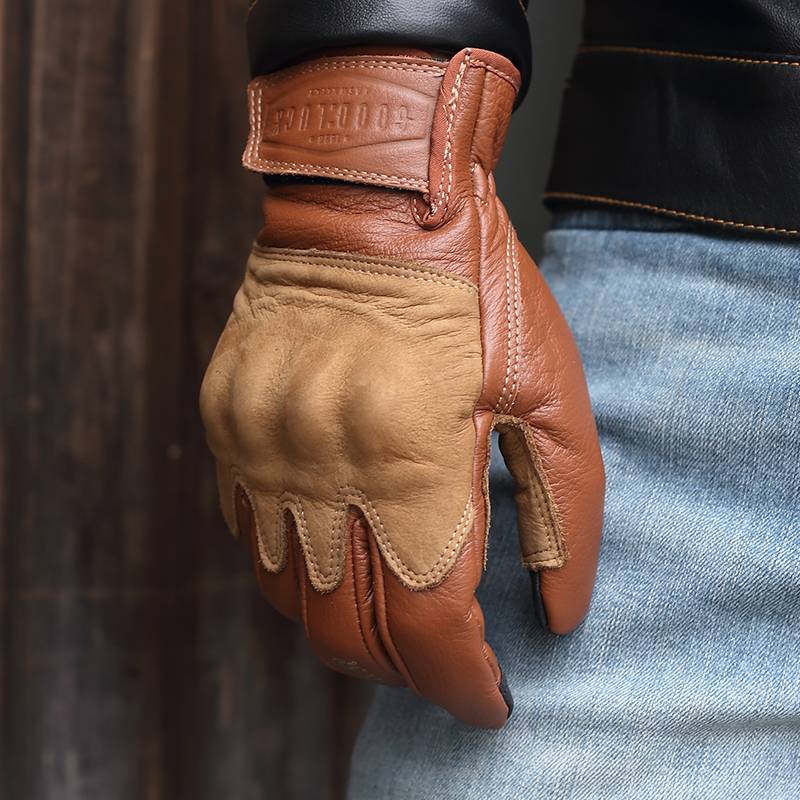 Retro motorcycle riding glove men and women four seasons cowhide leather anti -falling knights black brown equipment windproof windproof