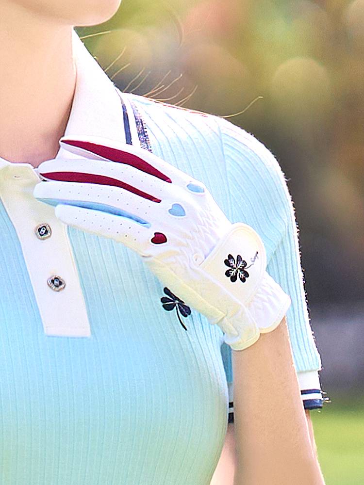 2 Double can golf women's gloves fiber cloth non -slip, wear -resistant and breathable love white sports gloves
