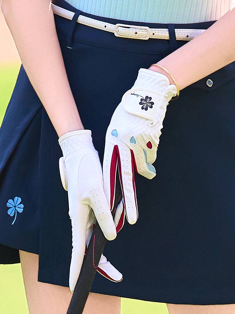 2 Double can golf women's gloves fiber cloth non -slip, wear -resistant and breathable love white sports gloves