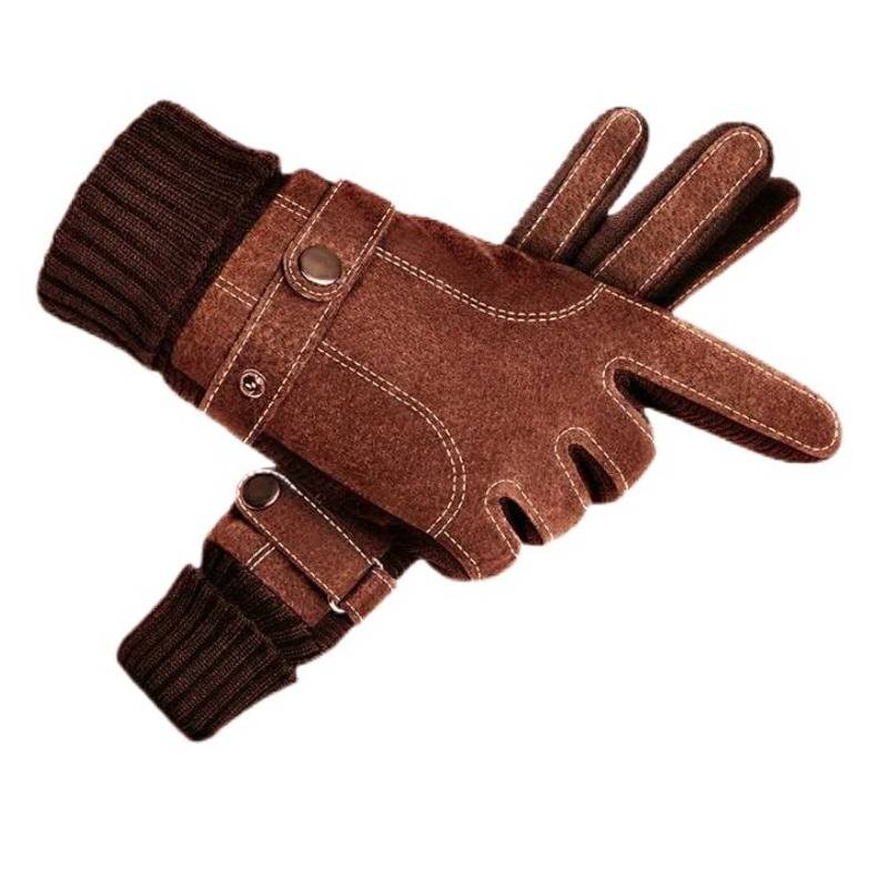 Leather glove men and velvet insulation outdoor riding electric motorcycle windproof touch screen windshield windproof cuff anti -slip