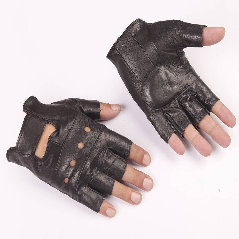 Goatskin men's tactical semi -finger glove outdoor sports glove half -cut exposed riding fitness finger gloves