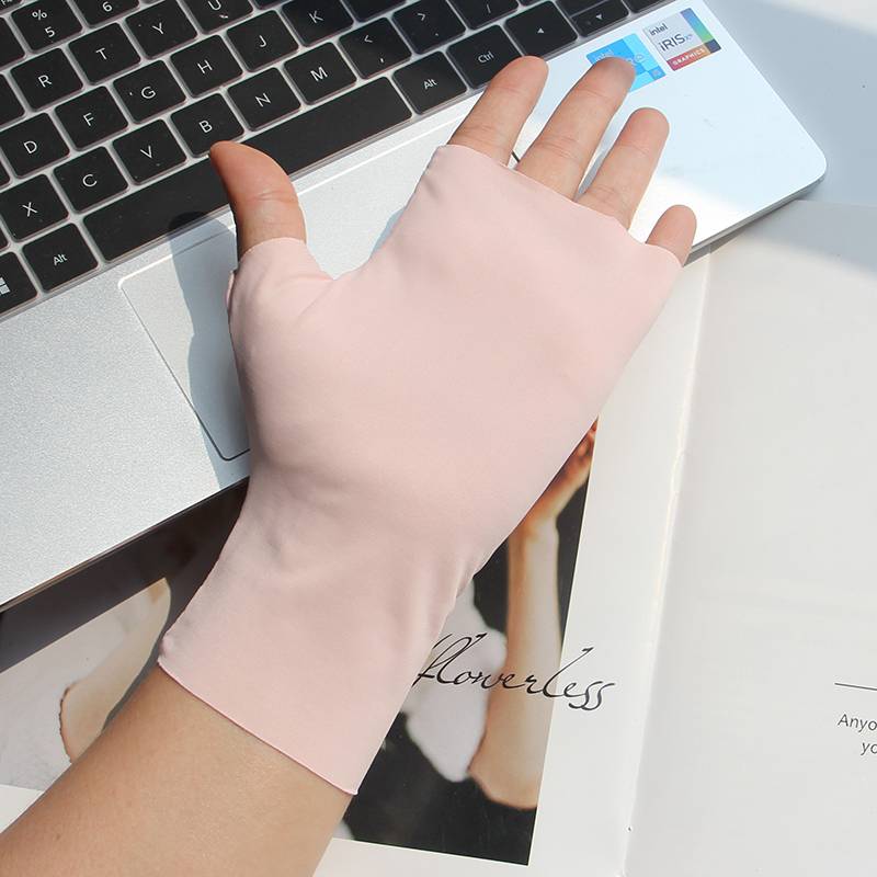 Nails sunscreen gloves female summer riding ice silk driving semi -finger tea picking thin dew gloves outdoor outdoor ultraviolet rays