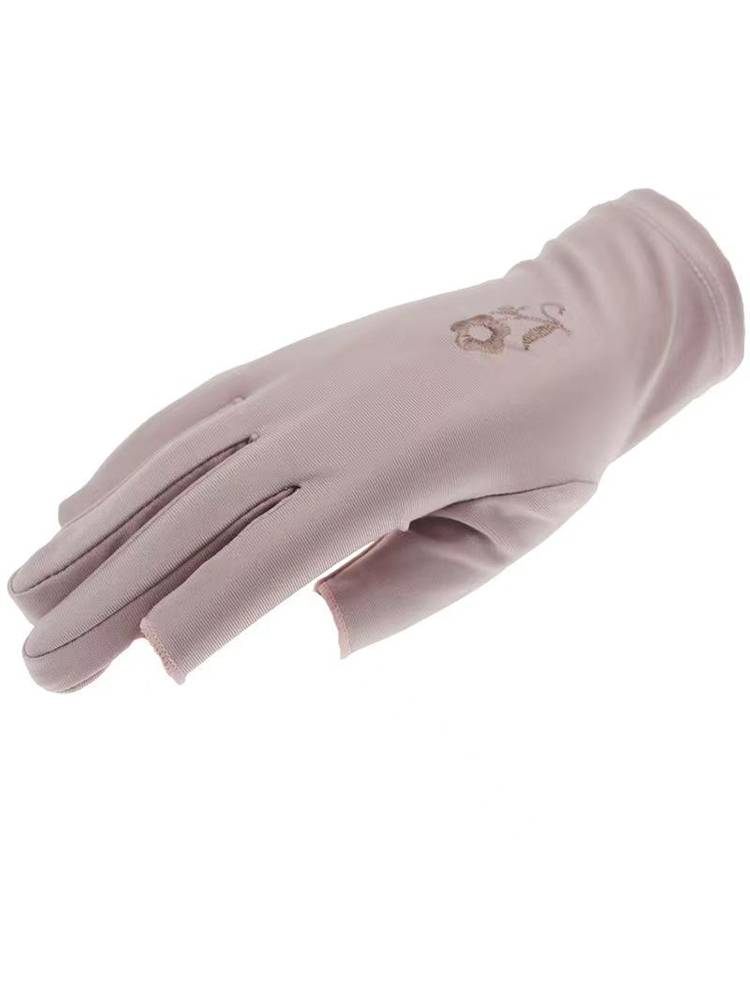 Summer two -finger sunscreen glove female thin spring and autumn riding driving ice silk embroidery elastic touch screen dew