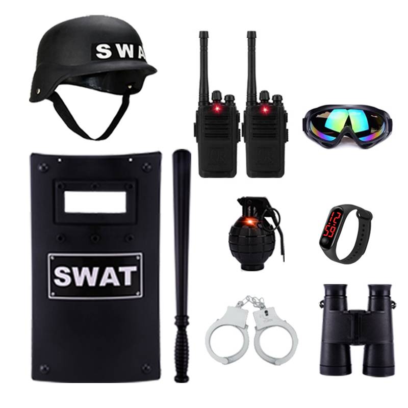 Children's electric performance toy gun, small special police equipped with boys tactical helmet vest shield grenade props
