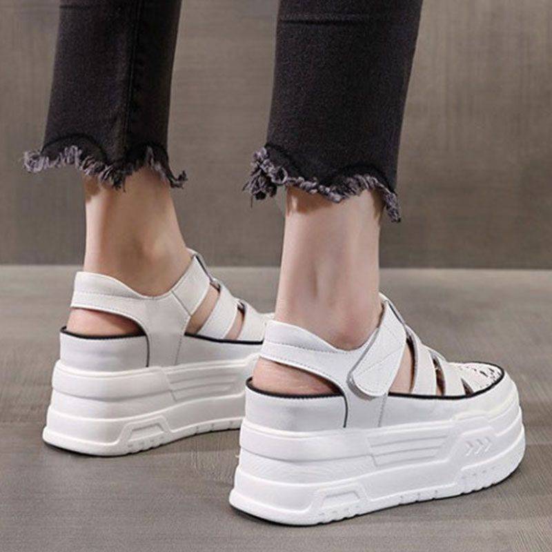 Beltou Baotou Roman sandals female 2024 new summer puff cake thick bottom pig cage shoes breathable hollow and hollowed out increased small