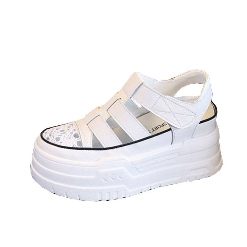 Beltou Baotou Roman sandals female 2024 new summer puff cake thick bottom pig cage shoes breathable hollow and hollowed out increased small