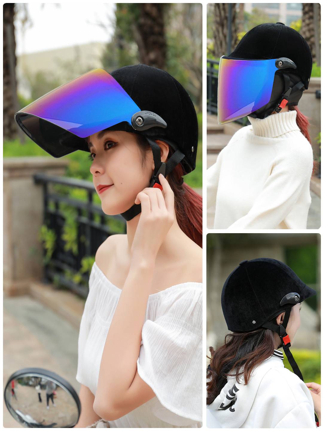 New national standard 3C certification equestrian velvet helmet anti -ultraviolet motorcycle electric vehicle summer ladies helmet four seasons