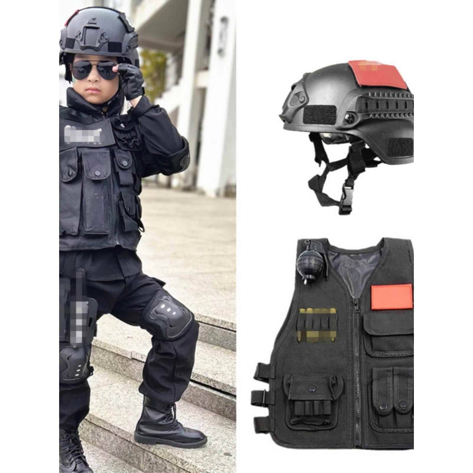 Children's tactical vest outdoor camouflage vest small special police clothes to eat chicken helmet three -level armor toys Equipped boys