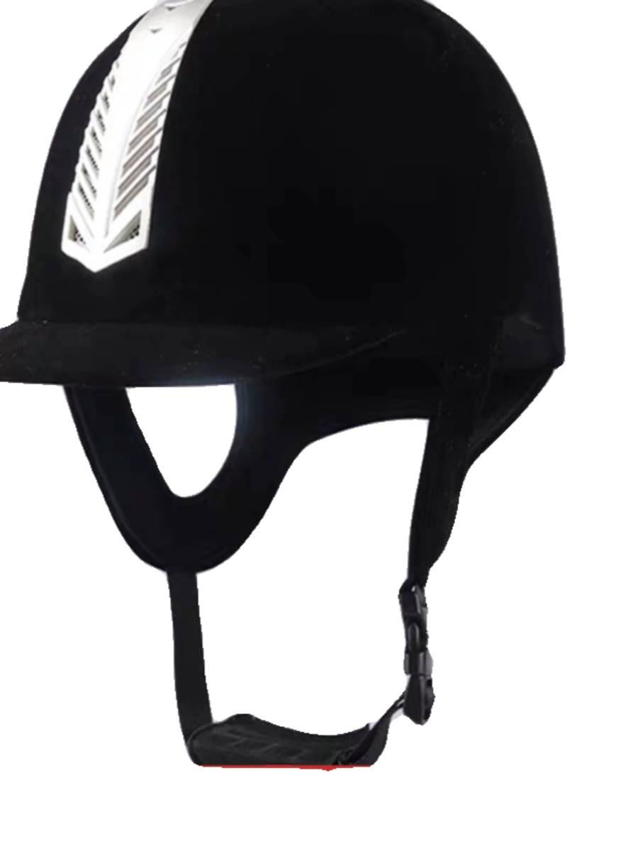 Horse helmets, children and adults riding horses with protective helmets, horse-to-horse snorkels