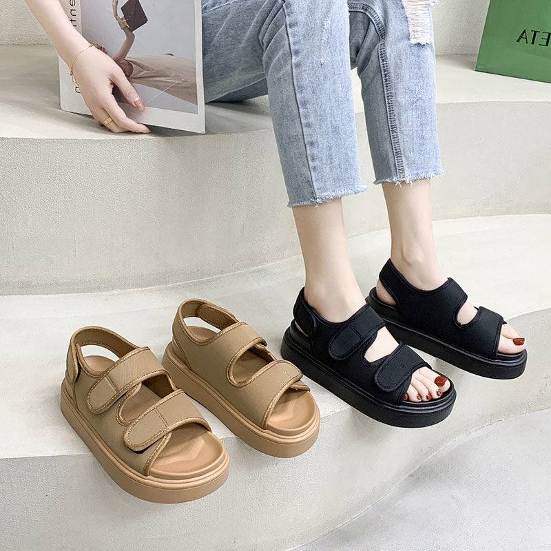 Belle Sports sandals female summer 2024 new magic stickers soft bottom Roman women's shoes thick bottom increase fashion casual sand
