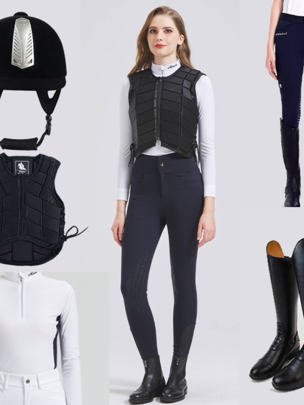 Professional Equestrian Horse Riding Women's Long Sleeve Leather Horse Boots Legs and Ride Riding Equipment Helmet Armor Riding