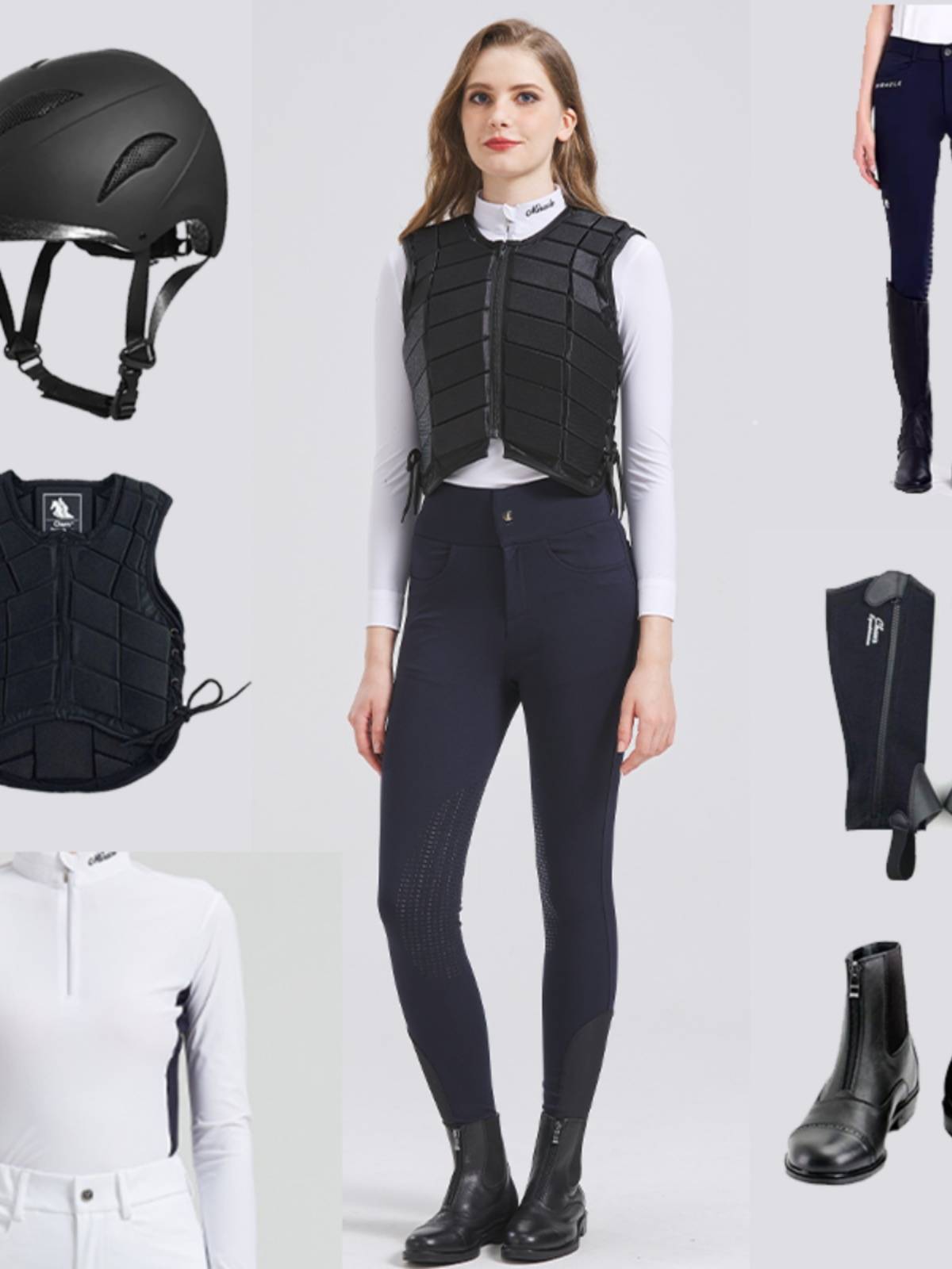 Professional Equestrian Horse Riding Women's Long Sleeve Leather Horse Boots Legs and Ride Riding Equipment Helmet Armor Riding