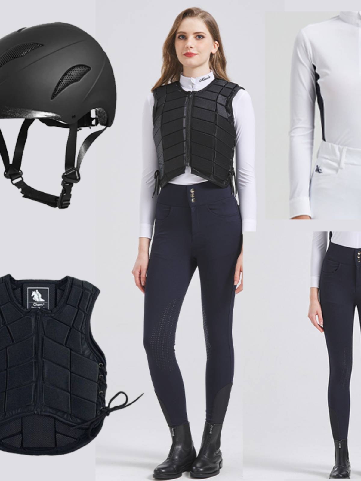 Professional Equestrian Horse Riding Women's Long Sleeve Leather Horse Boots Legs and Ride Riding Equipment Helmet Armor Riding