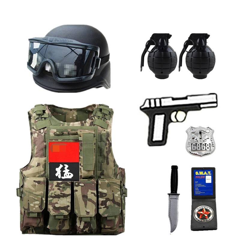Children's camouflage tactical vest Kindergarten performance service outdoor CS eat chicken vest equipment small police toy three -level armor