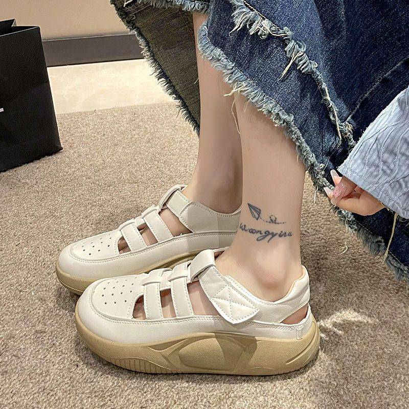 Red Dragonfly Fashion Thick Leisure Sports Sandals Female Baotou Hollow Universal Hole Shoes 2024 Summer New Luo Luo