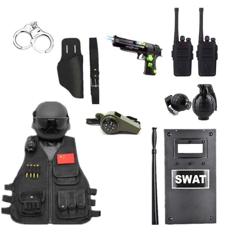 Children's electric sound light toy gun small special police equipped with boy tactical helmet vest shield V brand baby pistol channel