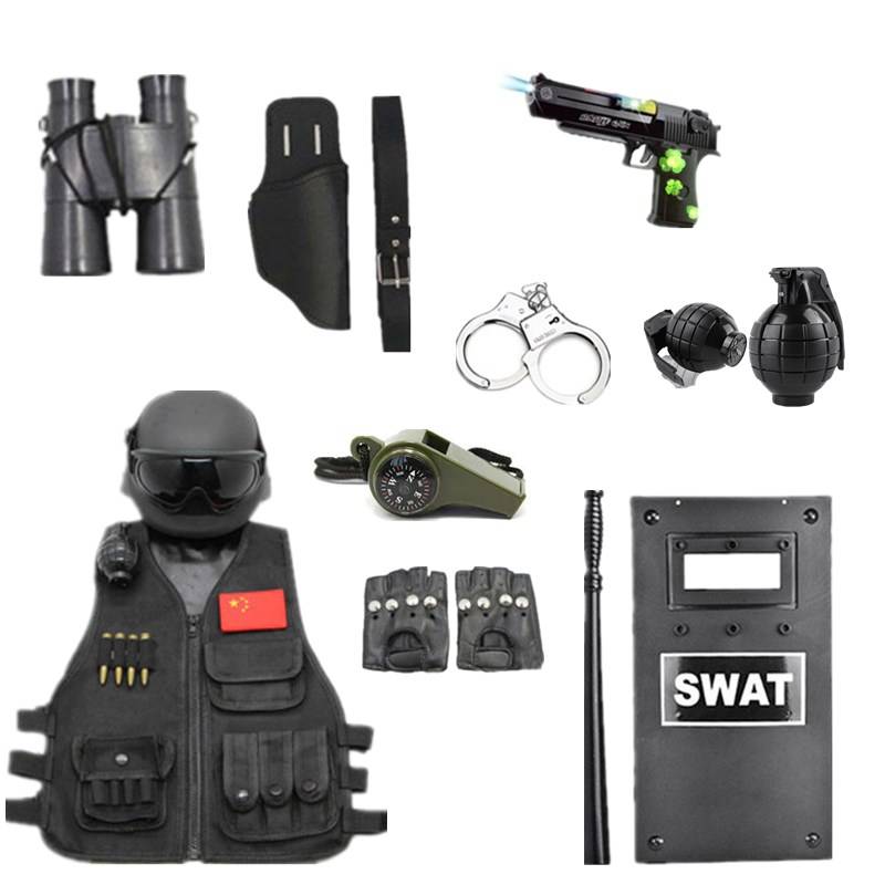 Children's electric sound light toy gun small special police equipped with boy tactical helmet vest shield V brand baby pistol channel