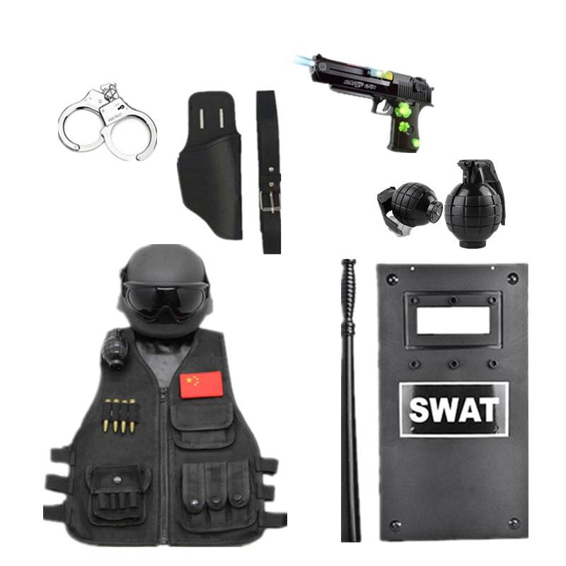 Children's electric sound light toy gun small special police equipped with boy tactical helmet vest shield V brand baby pistol channel