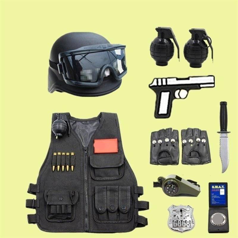 Children's tactical vest CS outdoor vest live chicken three -level armored head bag bomb -proof back jacket set boys toys
